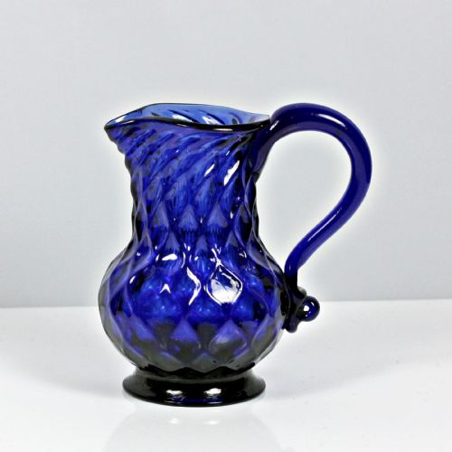 georgian bristol blue diamondmoulded cream jug - CATEGORY: ANTIQUE GLASS - DATED 18TH CENTURY