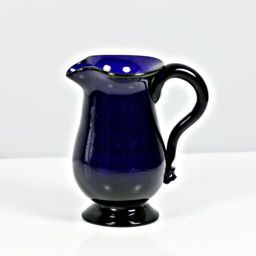 georgian small bristol blue plain bowl cream jug - CATEGORY: ANTIQUE GLASS - DATED 18TH CENTURY