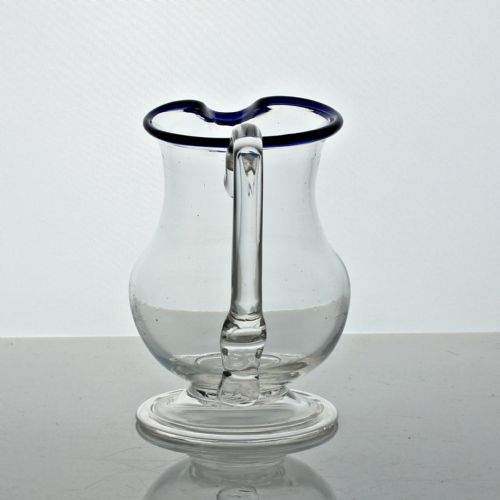 GEORGIAN PLAIN BOWL CREAM JUG WITH BLUE GLASS RIM FOLDED FOOT - ADDITIONAL PHOTO 1