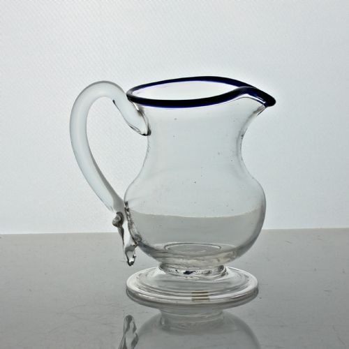 GEORGIAN PLAIN BOWL CREAM JUG WITH BLUE GLASS RIM FOLDED FOOT - ADDITIONAL PHOTO 2