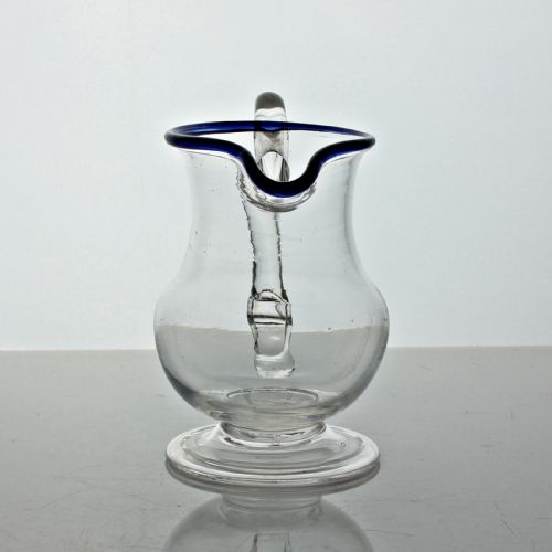 GEORGIAN PLAIN BOWL CREAM JUG WITH BLUE GLASS RIM FOLDED FOOT - ADDITIONAL PHOTO 3