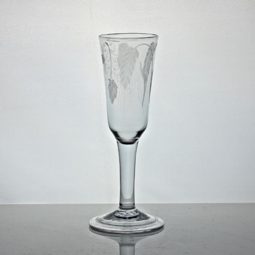 GEORGIAN PLAIN STEM HOP AND BARLEY ENGRAVED ALE GLASS - ADDITIONAL PHOTO 1