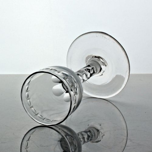 GEORGIAN FACET CUT STEM WINE GLASS OXO ENGRAVED BOWL - ADDITIONAL PHOTO 1