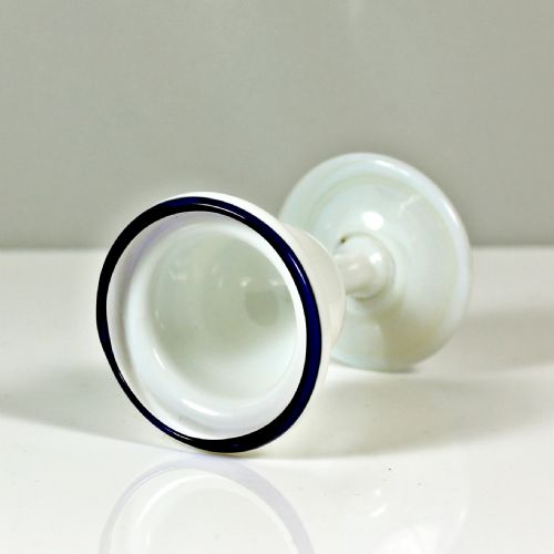 GEORGIAN WHITE OPALINE GLASS EGG CUP BLUE GLASS RIM - ADDITIONAL PHOTO 1