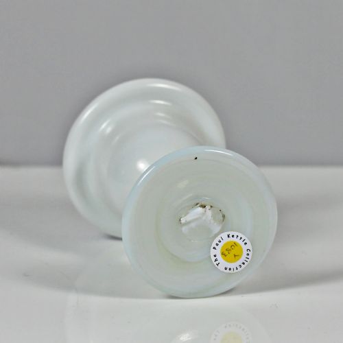 GEORGIAN WHITE OPALINE GLASS EGG CUP BLUE GLASS RIM - ADDITIONAL PHOTO 2