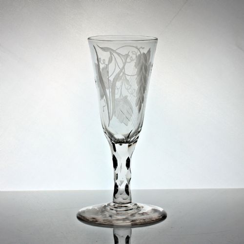 GEORGIAN HOP AND BARLEY ENGRAVED FACET CUT STEM ALE FLUTE - ADDITIONAL PHOTO 2