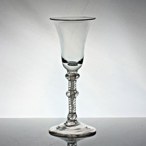 GEORGIAN SCARCE DOUBLE SERIES OPAQUE TWIST WINE GLASS TRIPLE KNOP - ADDITIONAL PHOTO 1