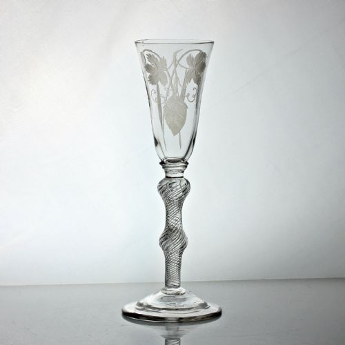 GEORGIAN HOP AND BARLEY ENGRAVED MULTI SPIRAL AIR TWIST ALE GLASS