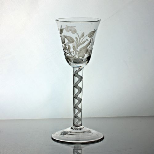 GEORGIAN SINGLE SERIES AIR TWIST WINE GLASS ENGRAVED ROUNDED FUNNEL BOWL - ADDITIONAL PHOTO 1