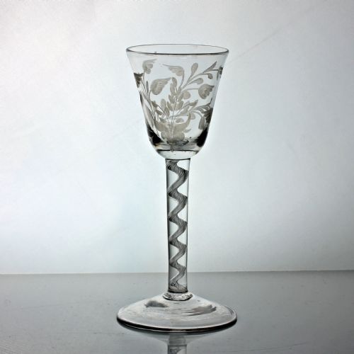 GEORGIAN SINGLE SERIES AIR TWIST WINE GLASS ENGRAVED ROUNDED FUNNEL BOWL - ADDITIONAL PHOTO 2