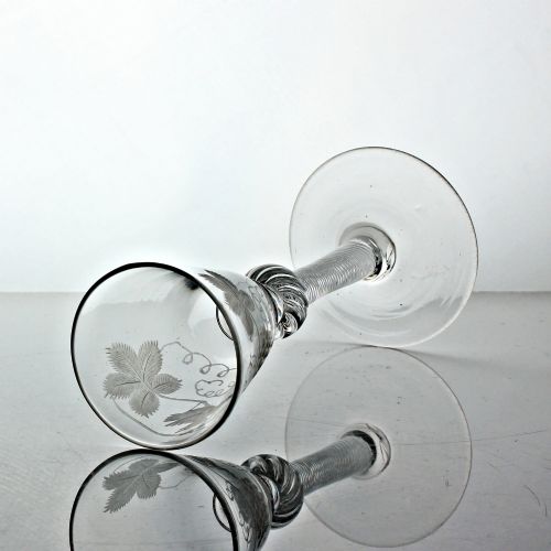 GEORGIAN MULTI SPIRAL AIR TWIST WINE GLASS VINEENGRAVED ROUNDED FUNNEL BOWL - ADDITIONAL PHOTO 1