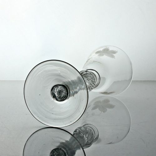 GEORGIAN MULTI SPIRAL AIR TWIST WINE GLASS VINEENGRAVED ROUNDED FUNNEL BOWL - ADDITIONAL PHOTO 2