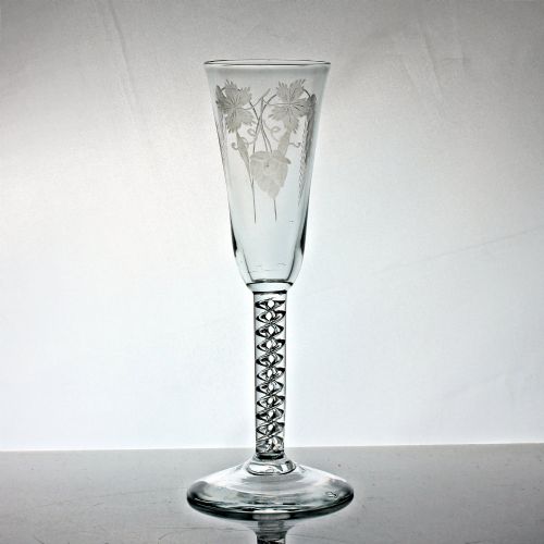 georgian hop and barley engraved double series mercury air twist stem ale glass - CATEGORY: ANTIQUE GLASS - DATED 18TH CENTURY