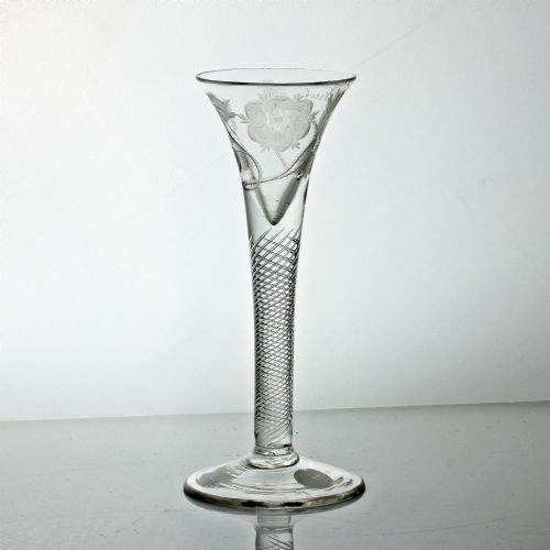 GEORGIAN JACOBITE ENGRAVED MULTI SPIRAL AIR TWIST WINE GLASS