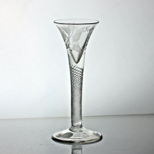 GEORGIAN JACOBITE ENGRAVED MULTI SPIRAL AIR TWIST WINE GLASS - ADDITIONAL PHOTO 1