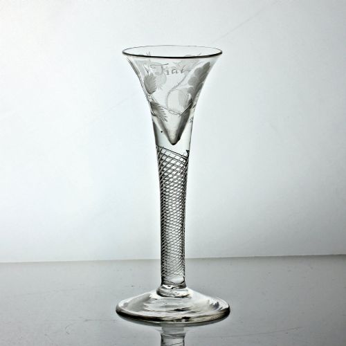 GEORGIAN JACOBITE ENGRAVED MULTI SPIRAL AIR TWIST WINE GLASS - ADDITIONAL PHOTO 2