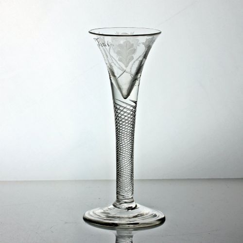 GEORGIAN JACOBITE ENGRAVED MULTI SPIRAL AIR TWIST WINE GLASS - ADDITIONAL PHOTO 3
