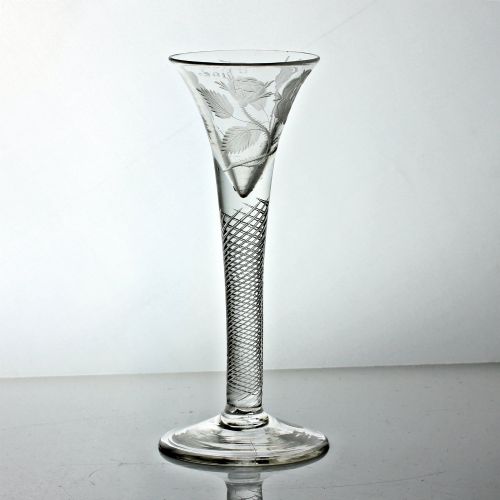 GEORGIAN JACOBITE ENGRAVED MULTI SPIRAL AIR TWIST WINE GLASS - ADDITIONAL PHOTO 4