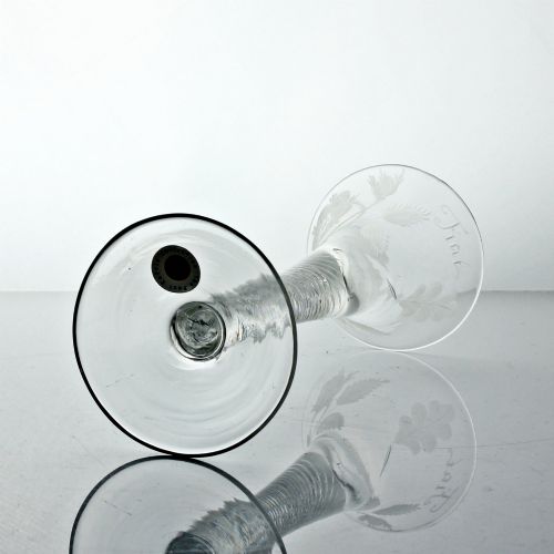 GEORGIAN JACOBITE ENGRAVED MULTI SPIRAL AIR TWIST WINE GLASS - ADDITIONAL PHOTO 6