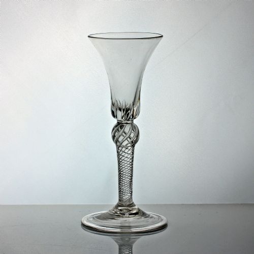 GEORGIAN MULTI SPIRAL AIR TWIST WINE GLASS BELL BOWL SHOULDER KNOP FOLDED FOOT