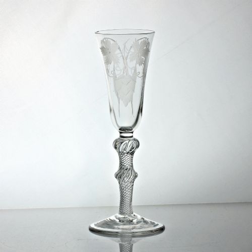 georgian hop and barley engraved multi spiral air twist ale glass - CATEGORY: ANTIQUE GLASS - DATED 18TH CENTURY