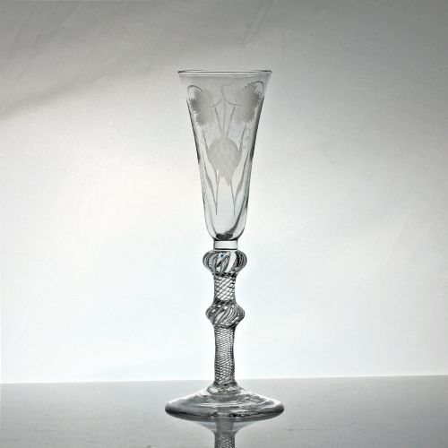 georgian hop and barley engraved multi spiral air twist ale glass - CATEGORY: ANTIQUE GLASS - DATED 18TH CENTURY