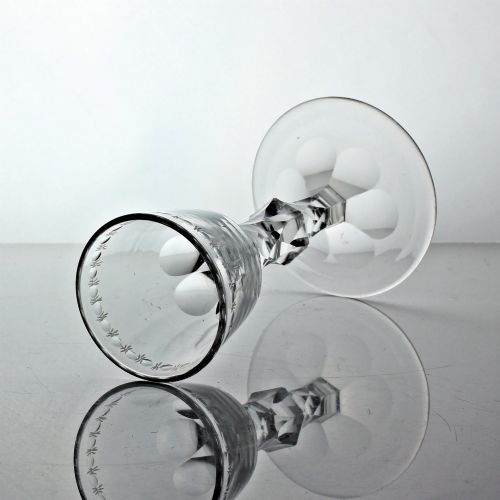 GEORGIAN OXOENGRAVED FACET CUT KNOPPED STEM WINE GLASS - ADDITIONAL PHOTO 1