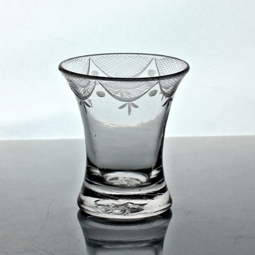 GEORGIAN SMALL SWAG AND TAIL ENGRAVED FIRING GLASS