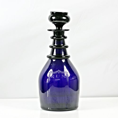 Rare William Iv/early Victorian Bristol Blue Three Ring Rum Decanter