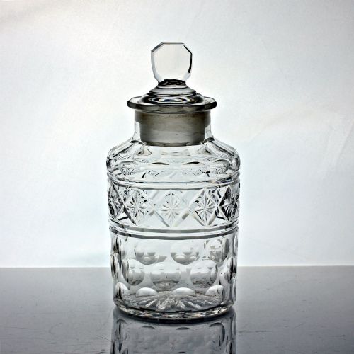 Early Victorian Cut Glass Cylindrical Pickle Jar and Cover