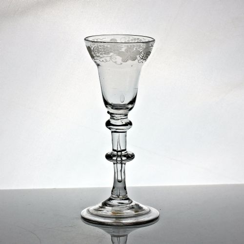 Georgian Rare Balustroid Wine Glass, Engraved Pan Top Bowl