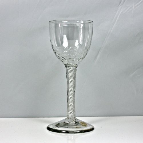 Georgian Large Double Series Opaque Twist Wine Glass or Goblet, Ovoid Bowl