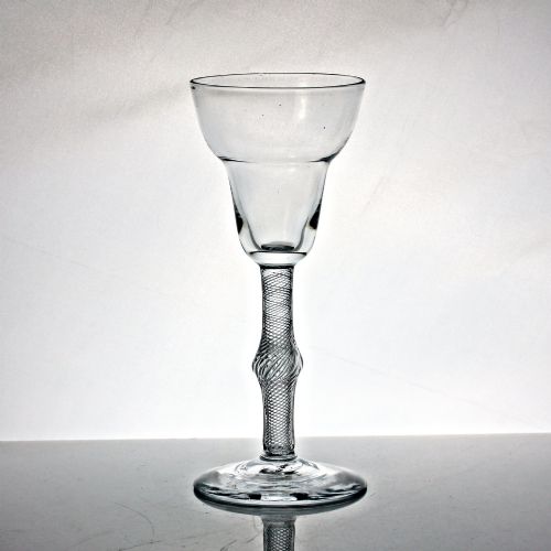 Georgian Large Multi Spiral Air Twist Wine Glass or Goblet, Pan-top Bowl