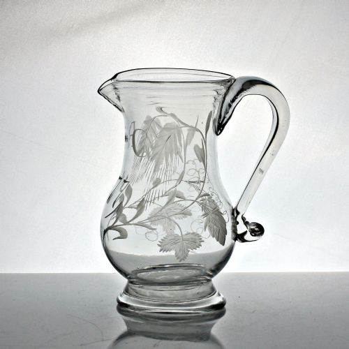 Georgian Hop and Barley Engraved Glass Ale Jug, Dated 1777