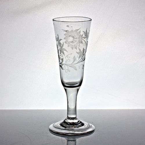 Georgian Plain Stem Ale Glass, Passion Flower Engraved Bowl, Folded Foot