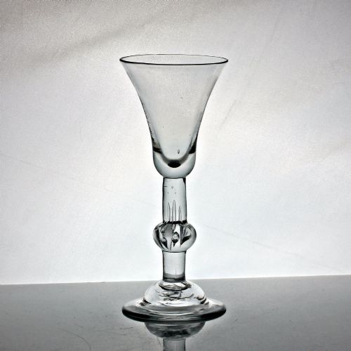 Georgian Baluster Wine Glass, Medial Air Tear Knop, Bell Bowl