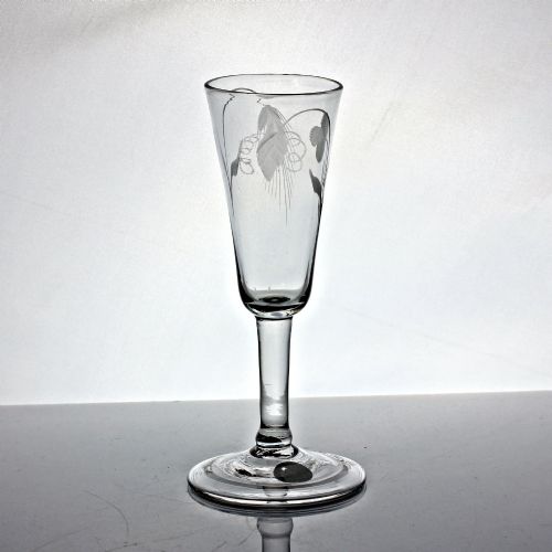 Georgian Balustroid Stem Ale Glass, Hop and Barley Engraved Bowl, Folded Foot