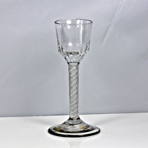 Georgian Double Series Opaque Twist Wine Glass, Wrythened Ogee Bowl