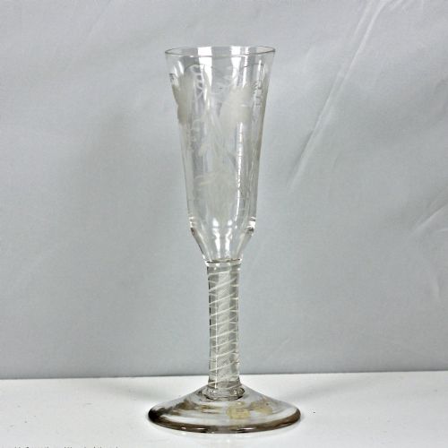 Georgian hop & barley engraved double series opaque twist ale glass