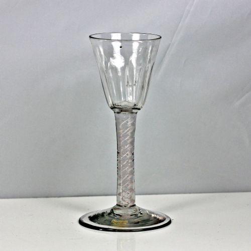Georgian Double Series Opaque Twist Wine Glass, Flute-moulded Rounded Funnel Bowl