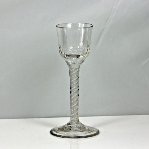 Georgian Double Series Opaque Twist Wine Glass, Wrythen Moulded Bowl