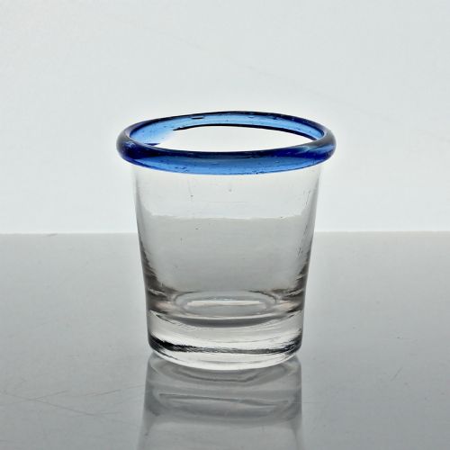 Georgian Small Clear Glass Tumbler, Blue Glass Rim