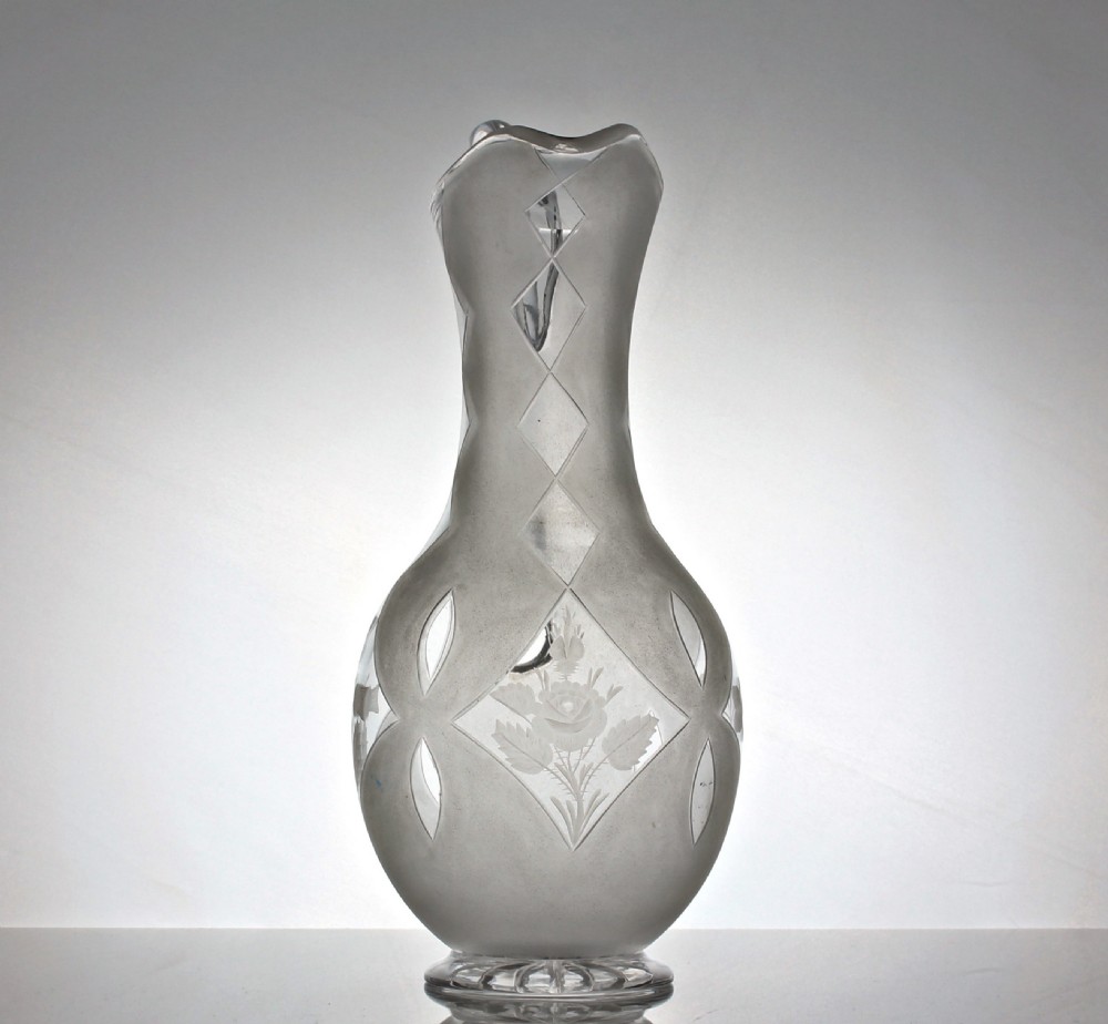 Victorian Richardsons of Stourbridge cut and engraved set of water jug and two goblets View IV