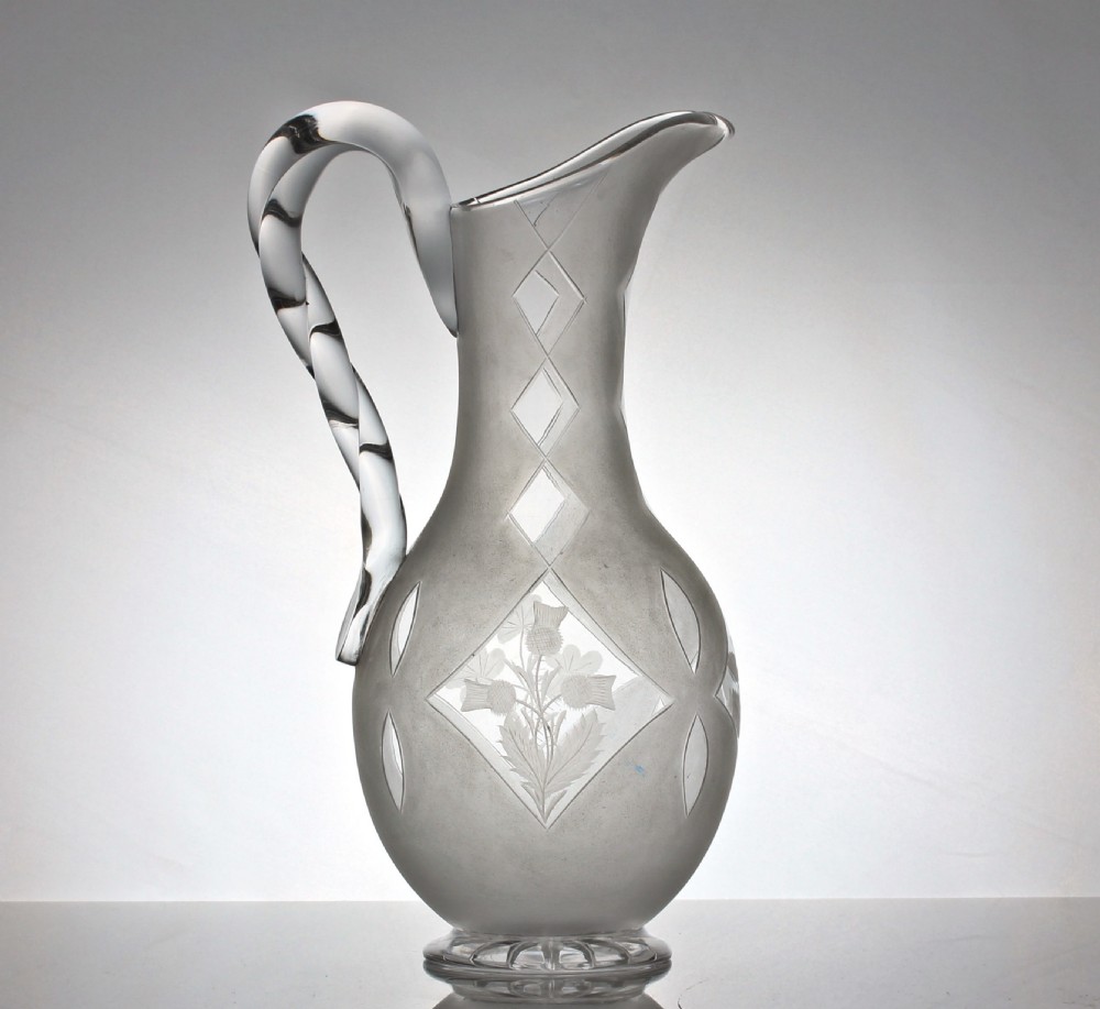 Victorian Richardsons of Stourbridge cut and engraved set of water jug and two goblets View VI