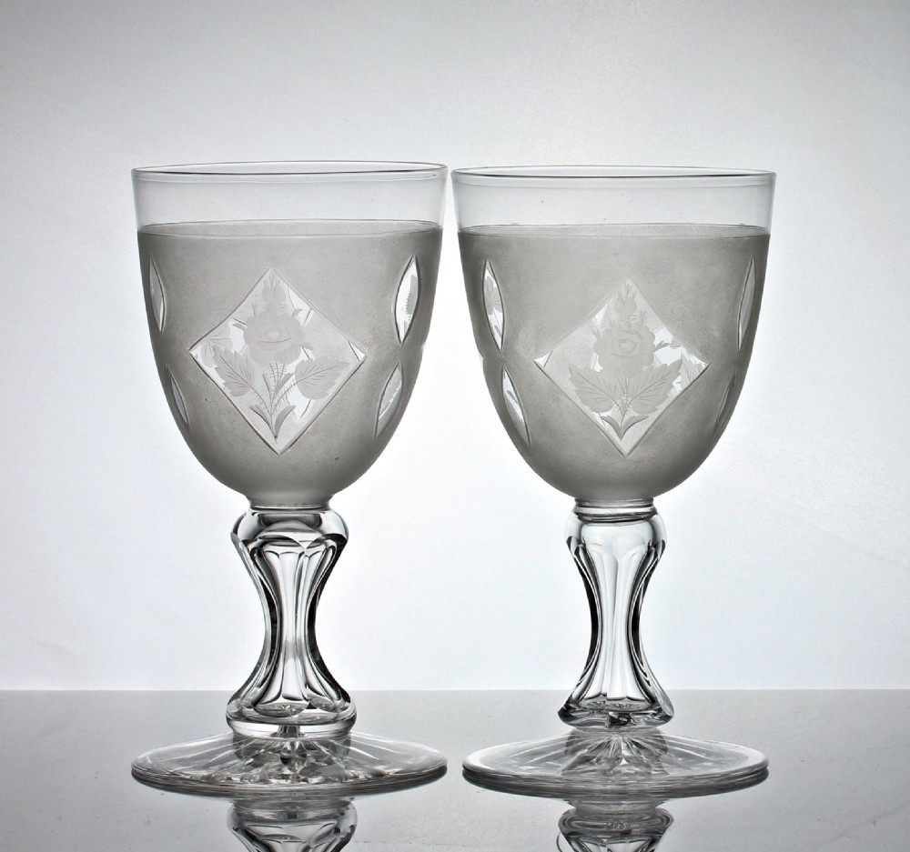 Victorian Richardsons of Stourbridge cut and engraved set of water jug and two goblets View VIII