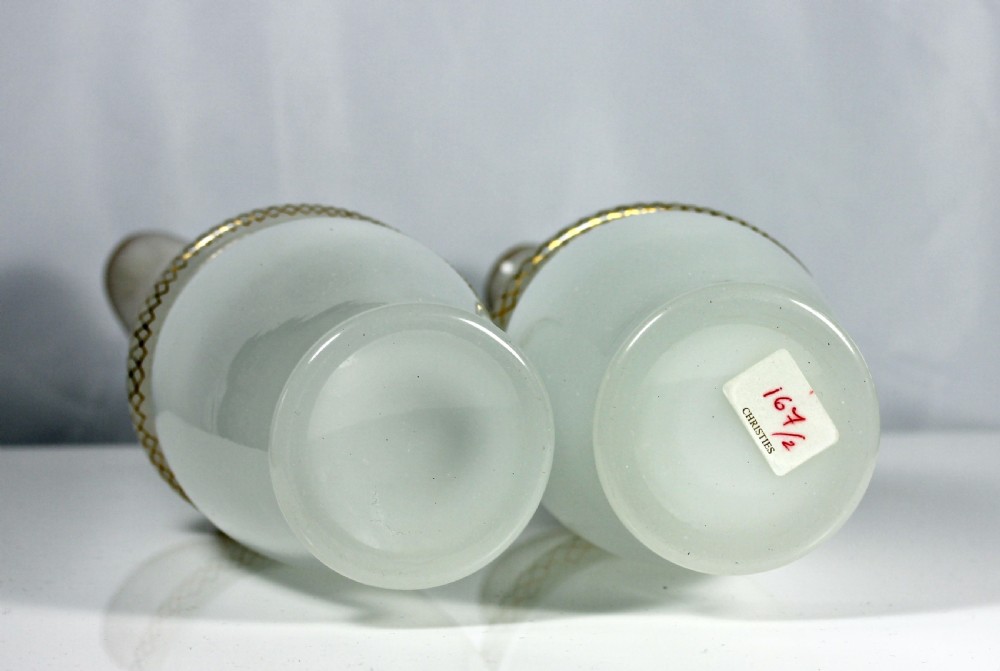 Pair of Richardsons of Stourbridge white opaline, mouth-blown, snake-handled glass ewers View IV