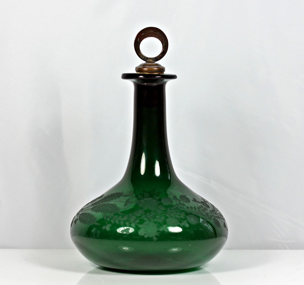 William IV/early Victorian, engraved Bristol green glass mell decanter