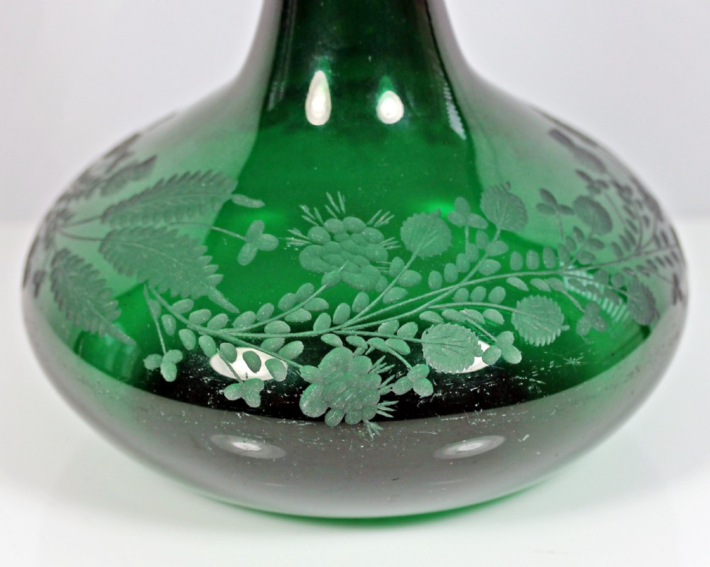 William IV/early Victorian, engraved Bristol green glass mell decanter View II