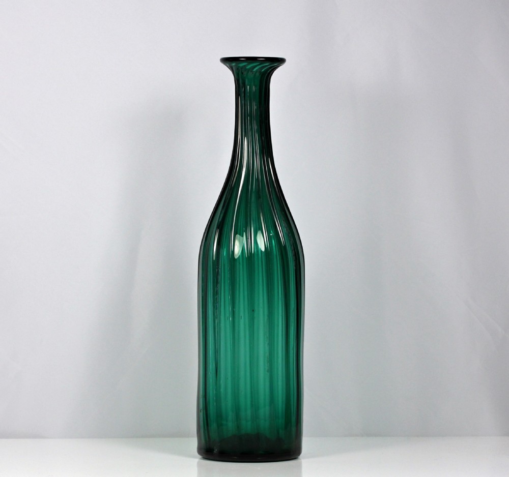 George IV, mouth-blown rib-moulded glass spirit bottle, green