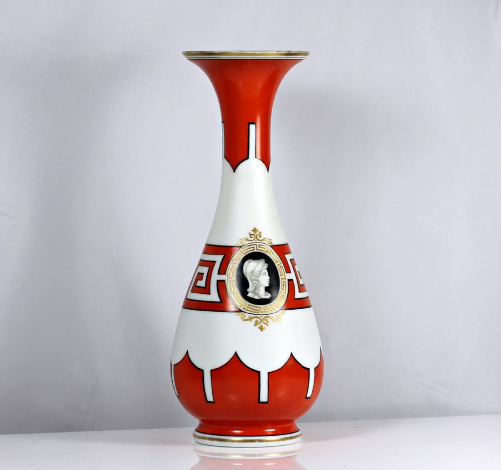 Victorian large white opaline glass Harrach Etruscan vase